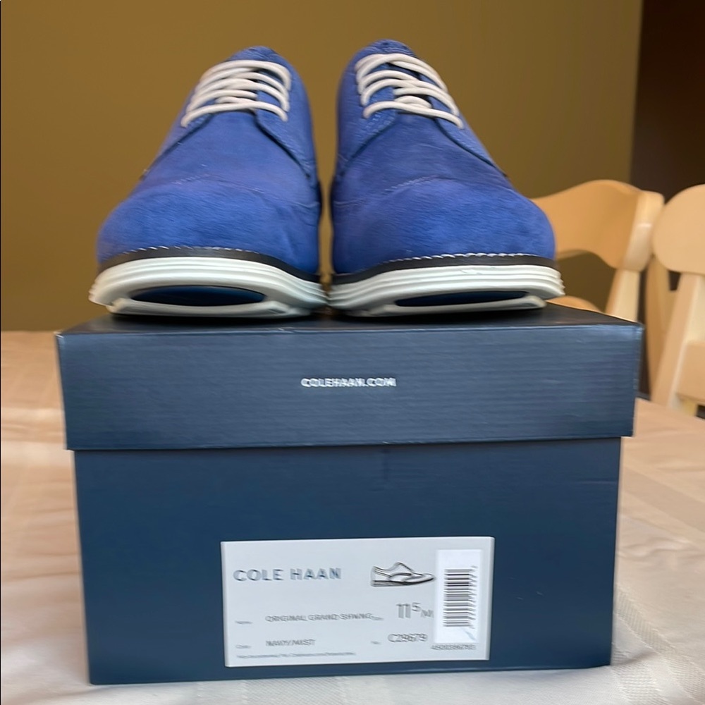 NWOT Cole Haan Men's Original Grand Shortwing Blue Suede Shoes, Size 11.5 M - Picture 5 of 8